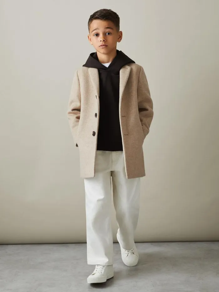 Reiss Coats and Jackets Children 39 Yrs Single Breasted Overcoat In Oatmeal