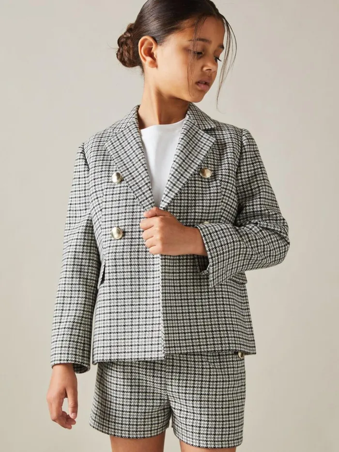 Reiss Coats and Jackets Children 913 Yrs Checked Double Breasted Suit Blazer In Black