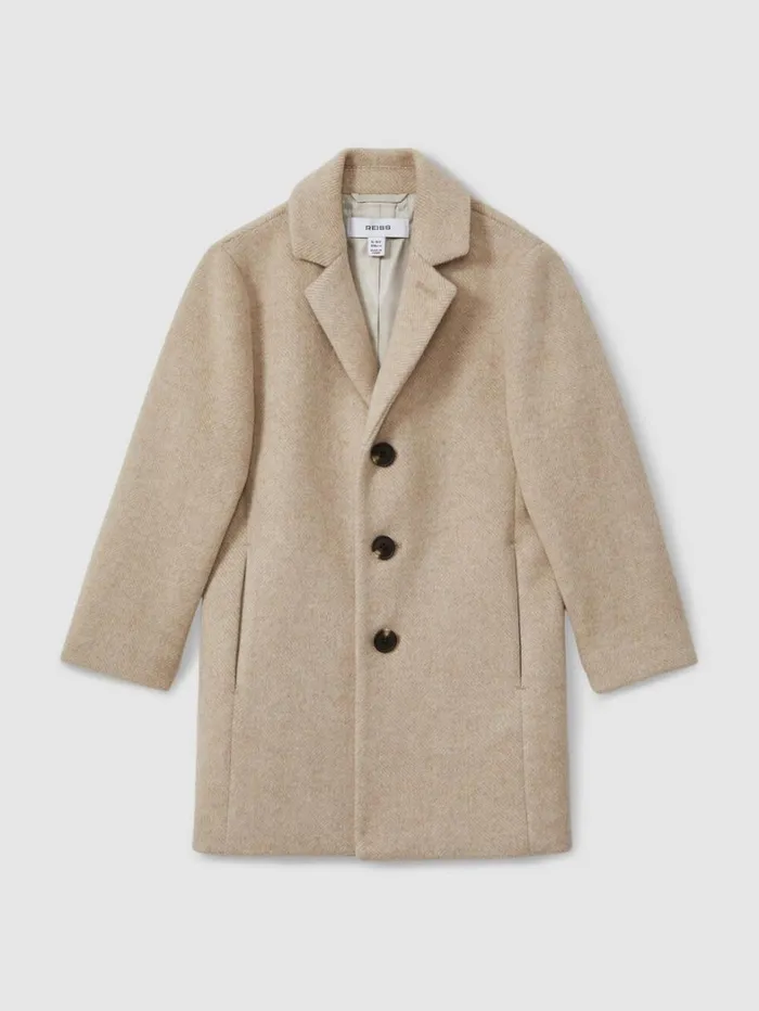 Reiss Coats and Jackets Children 913 Yrs Single Breasted Overcoat In Oatmeal