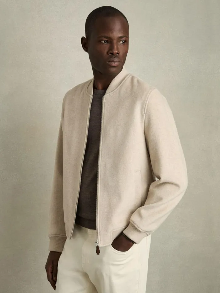 Reiss Coats and Jackets Men Brushed WoolBlend Bomber Jacket In Stone