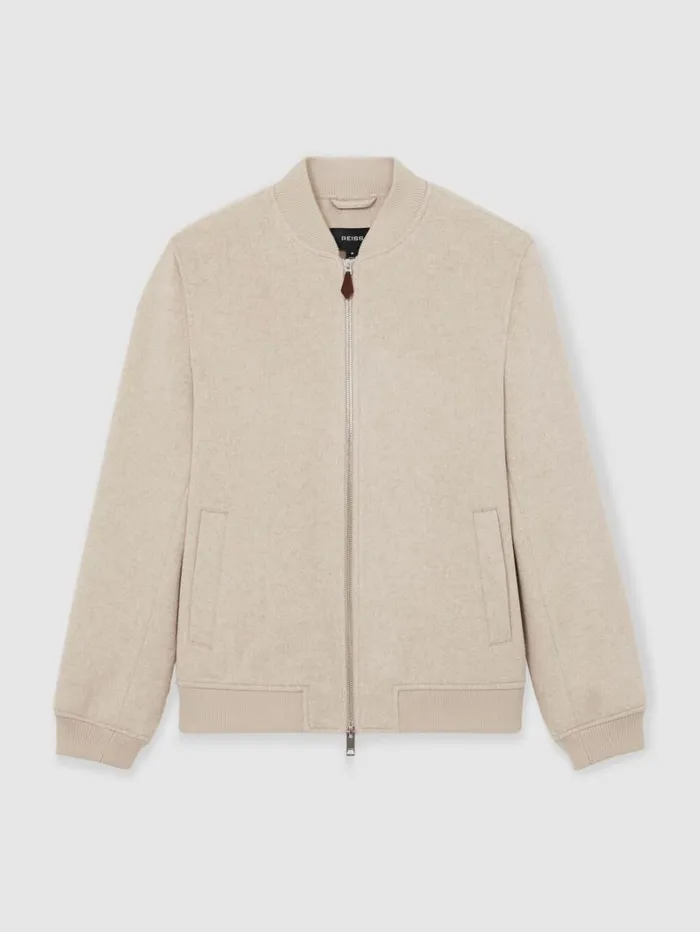 Reiss Coats and Jackets Men Brushed WoolBlend Bomber Jacket In Stone