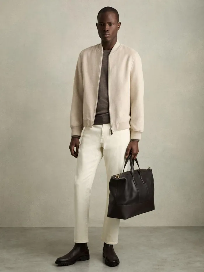 Reiss Coats and Jackets Men Brushed WoolBlend Bomber Jacket In Stone