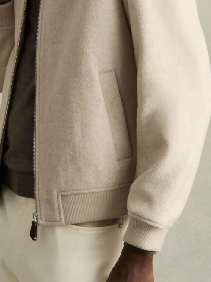 Reiss Coats and Jackets Men Brushed WoolBlend Bomber Jacket In Stone