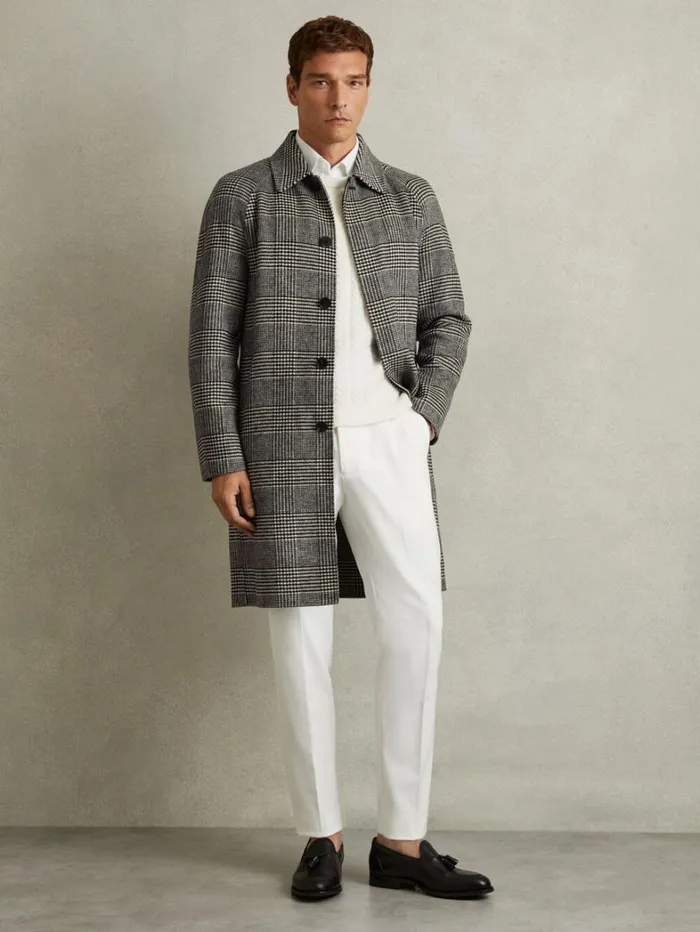 Reiss Coats and Jackets Men Checked WoolBlend Car Coat In BlackWhite