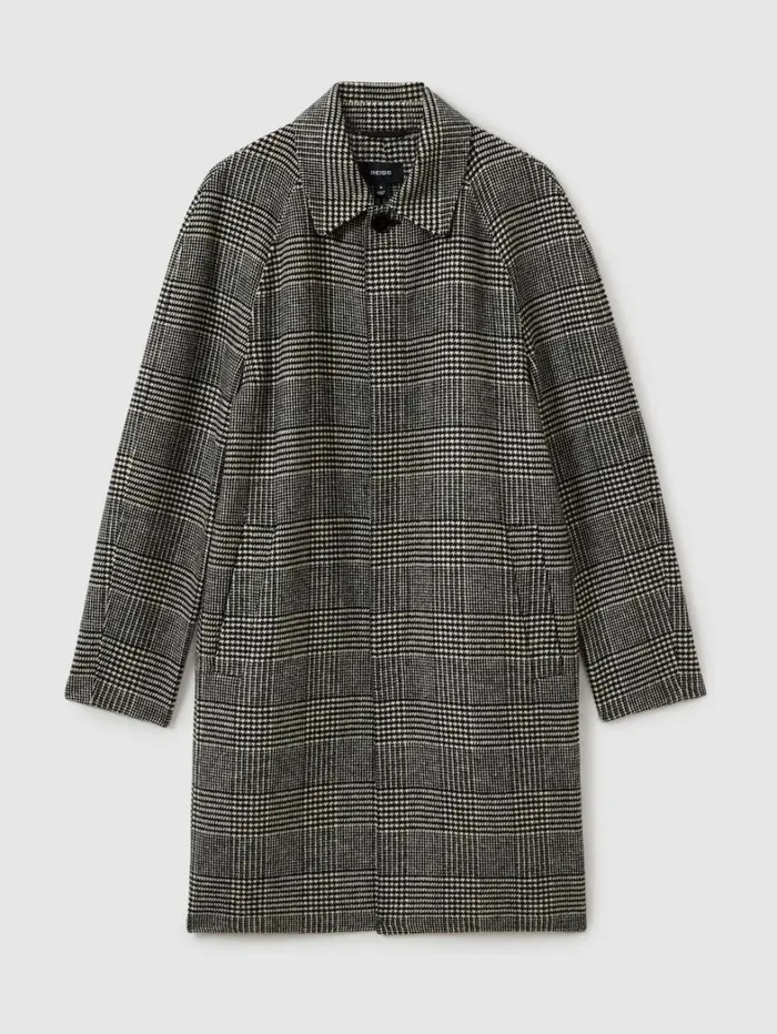 Reiss Coats and Jackets Men Checked WoolBlend Car Coat In BlackWhite
