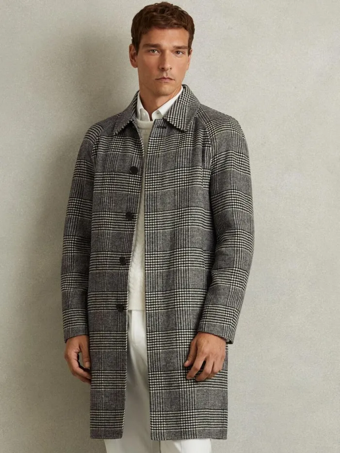 Reiss Coats and Jackets Men Checked WoolBlend Car Coat In BlackWhite