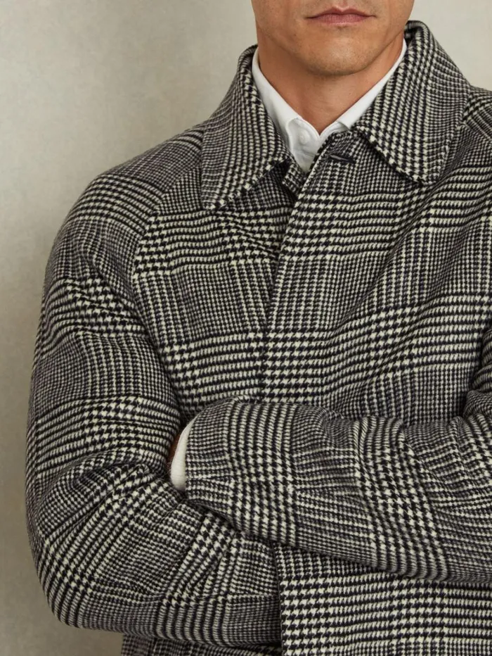 Reiss Coats and Jackets Men Checked WoolBlend Car Coat In BlackWhite