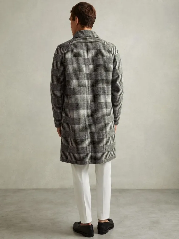 Reiss Coats and Jackets Men Checked WoolBlend Car Coat In BlackWhite