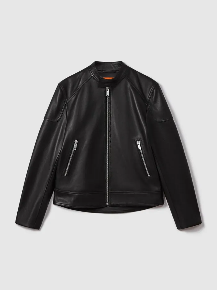 Reiss Coats and Jackets Men Embossed Leather Jacket In Black Reiss Coats and Jackets Men Embossed Leather Jacket In Black