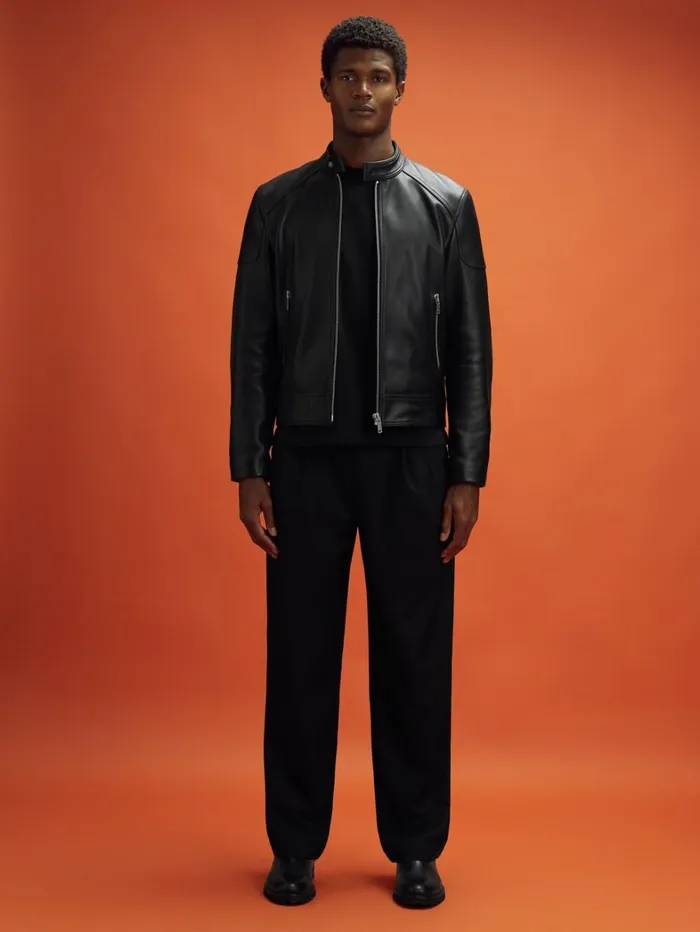 Reiss Coats and Jackets Men Embossed Leather Jacket In Black Reiss Coats and Jackets Men Embossed Leather Jacket In Black
