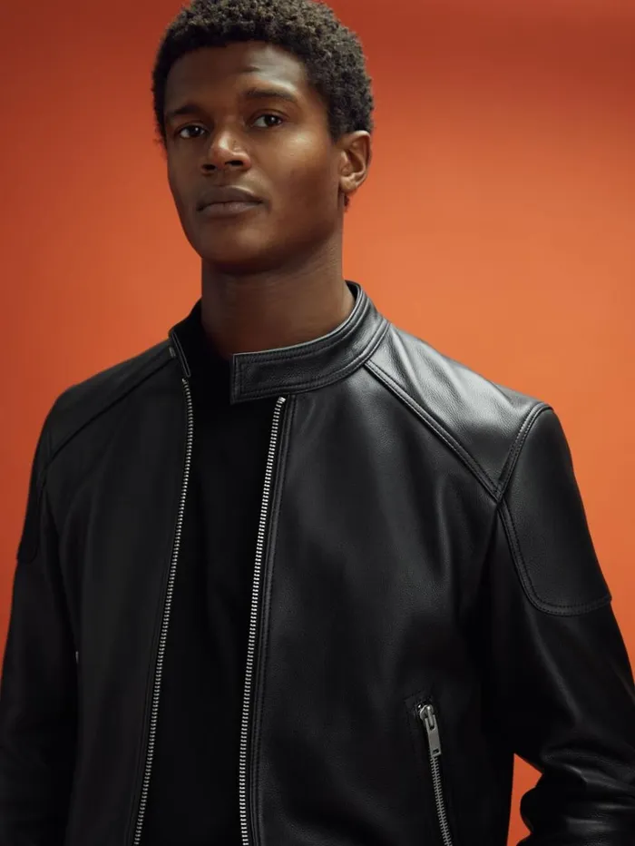 Reiss Coats and Jackets Men Embossed Leather Jacket In Black Reiss Coats and Jackets Men Embossed Leather Jacket In Black
