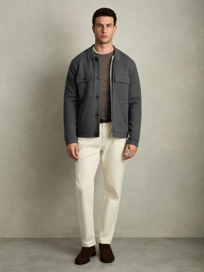 Reiss Coats and Jackets Men FleeceLined ButtonThrough Jacket In Mid Grey Melange