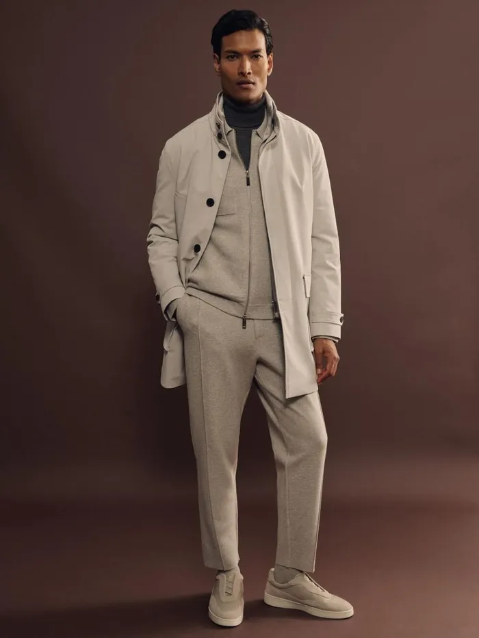 Reiss Coats and Jackets Men Hybrid Removable Funnel Neck Overcoat In Stone
