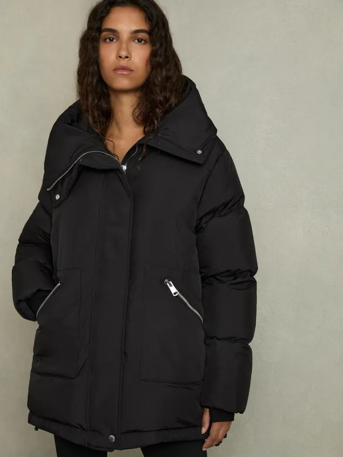 Reiss Coats and Jackets Women ConcealedHood Puffer Coat In Black