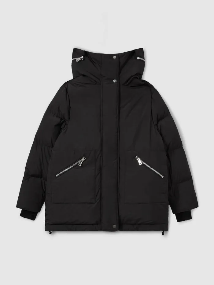 Reiss Coats and Jackets Women ConcealedHood Puffer Coat In Black Reiss Coats and Jackets Women ConcealedHood Puffer Coat In Black