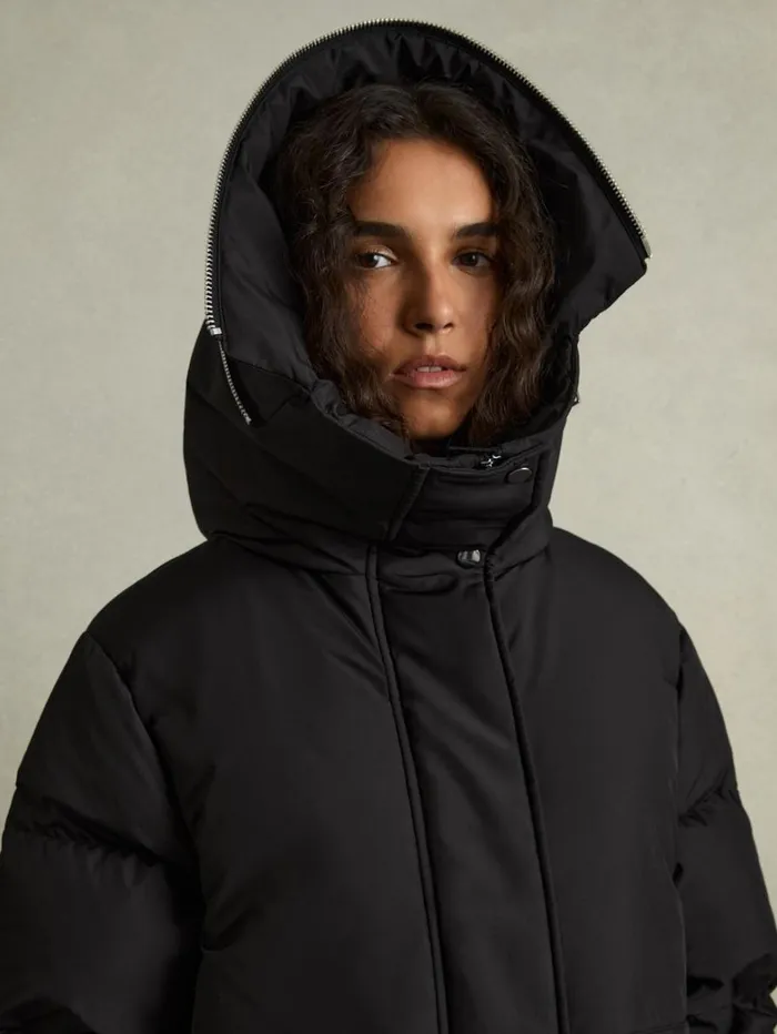 Reiss Coats and Jackets Women ConcealedHood Puffer Coat In Black Reiss Coats and Jackets Women ConcealedHood Puffer Coat In Black