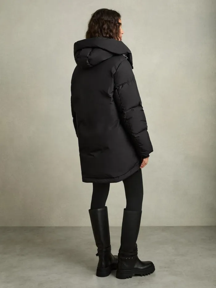 Reiss Coats and Jackets Women ConcealedHood Puffer Coat In Black Reiss Coats and Jackets Women ConcealedHood Puffer Coat In Black