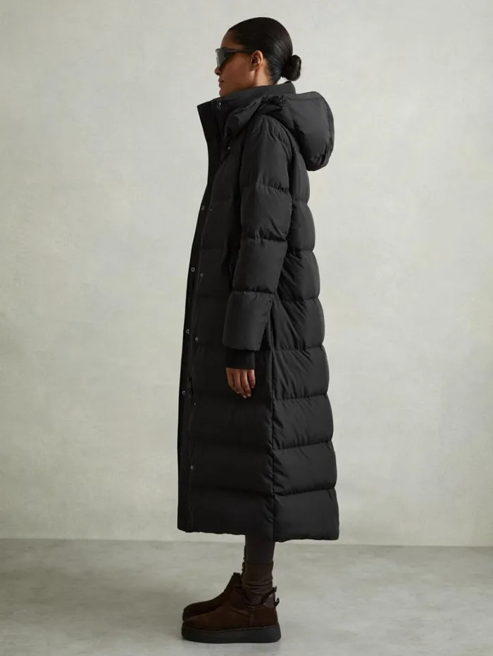 Reiss Coats and Jackets Women Petite Longline Hooded Puffer Coat In Black