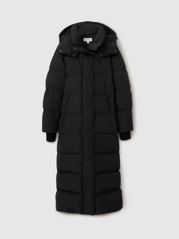 Reiss Coats and Jackets Women Petite Longline Hooded Puffer Coat In Black Reiss Coats and Jackets Women Petite Longline Hooded Puffer Coat In Black