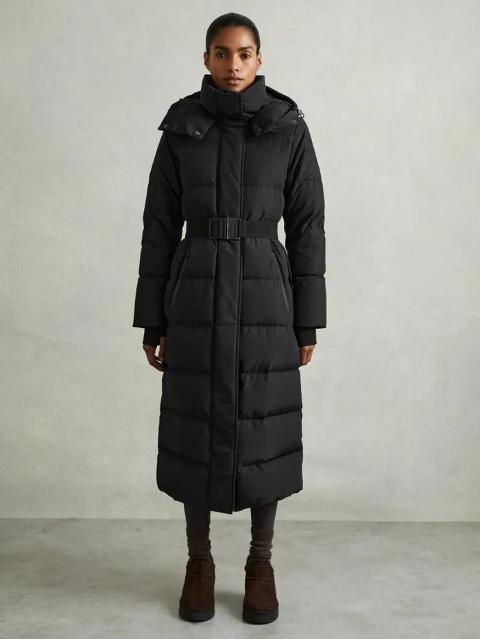 Reiss Coats and Jackets Women Petite Longline Hooded Puffer Coat In Black Reiss Coats and Jackets Women Petite Longline Hooded Puffer Coat In Black