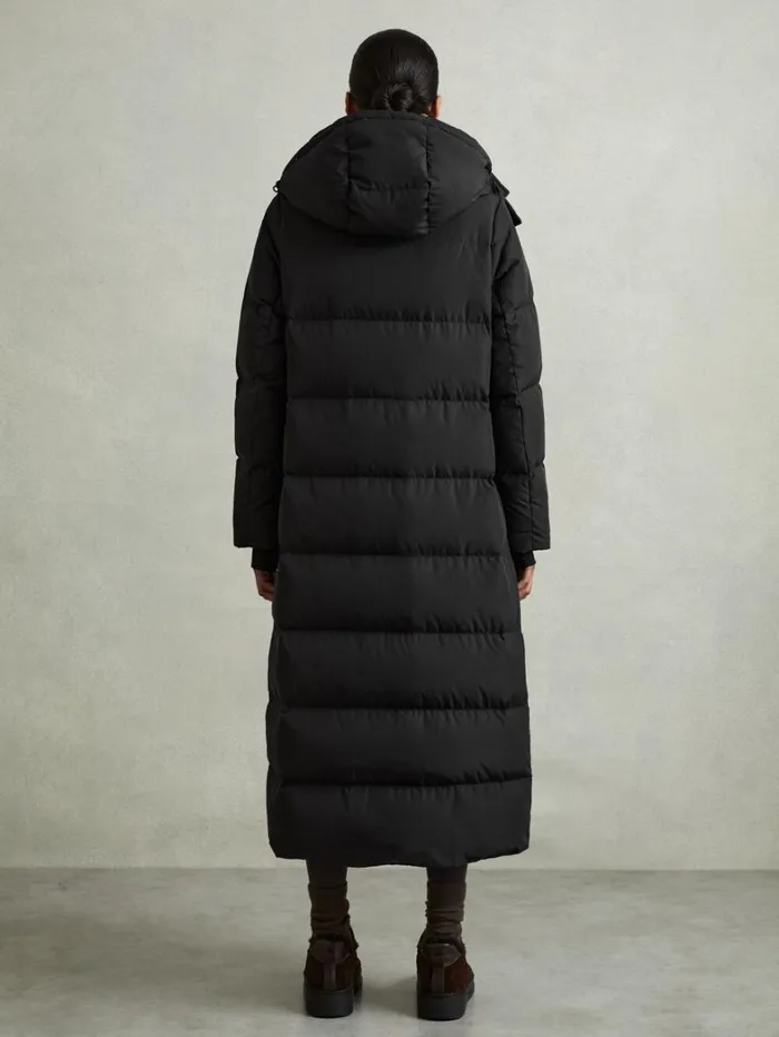 Reiss Coats and Jackets Women Petite Longline Hooded Puffer Coat In Black Reiss Coats and Jackets Women Petite Longline Hooded Puffer Coat In Black