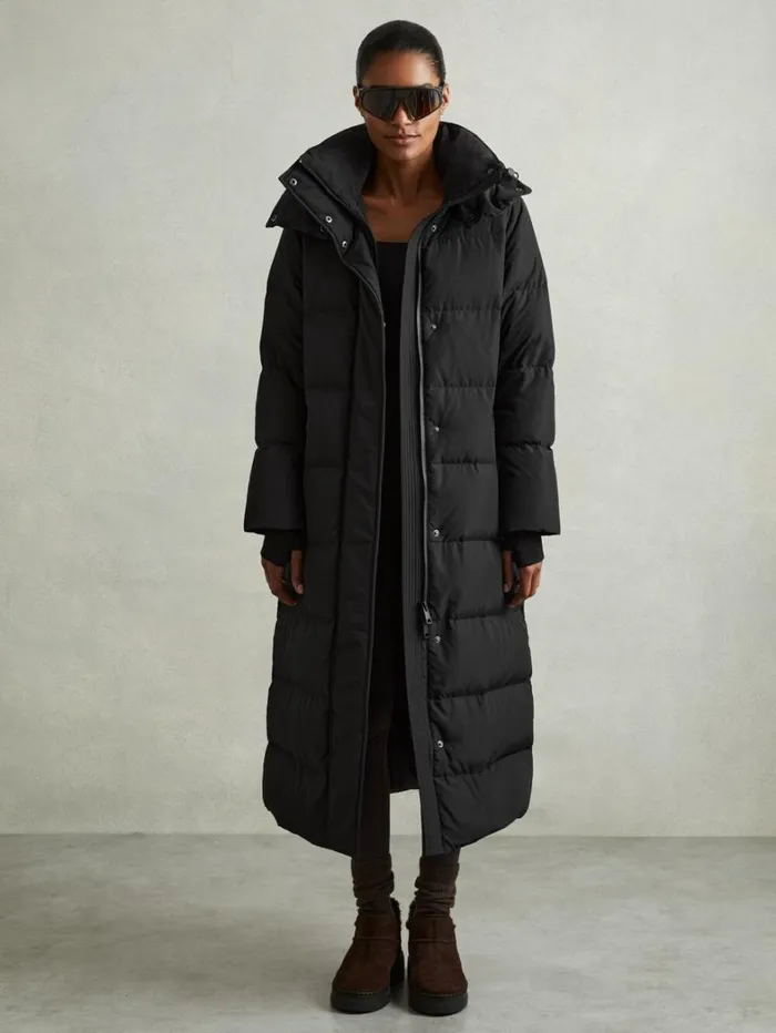 Reiss Coats and Jackets Women Petite Longline Hooded Puffer Coat In Black Reiss Coats and Jackets Women Petite Longline Hooded Puffer Coat In Black