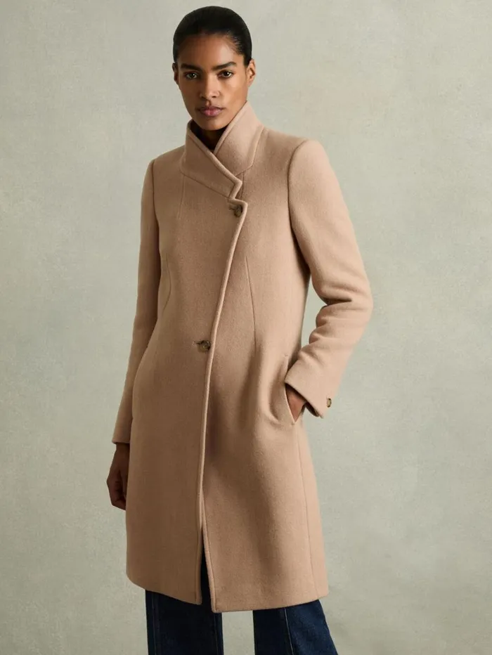 Reiss Coats and Jackets Women Petite WoolBlend Longline DoubleBreasted Coat In Light Camel