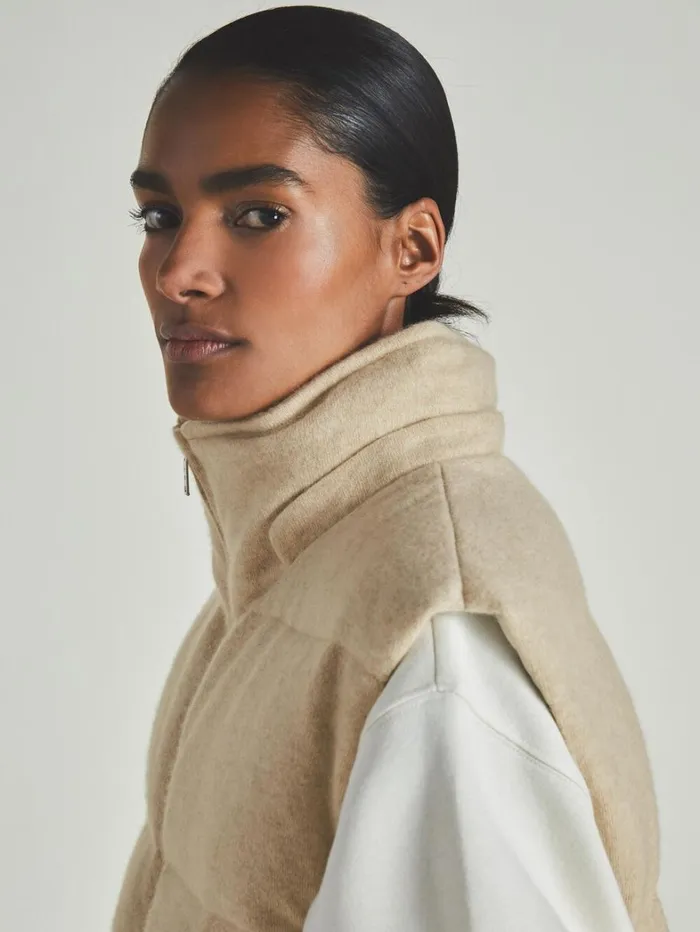 Reiss Coats and Jackets Women Reiss Les 100 Ciels BrushedCashmere Down Gilet In Stone Reiss Coats and Jackets Women Reiss Les 100 Ciels BrushedCashmere Down Gilet In Stone