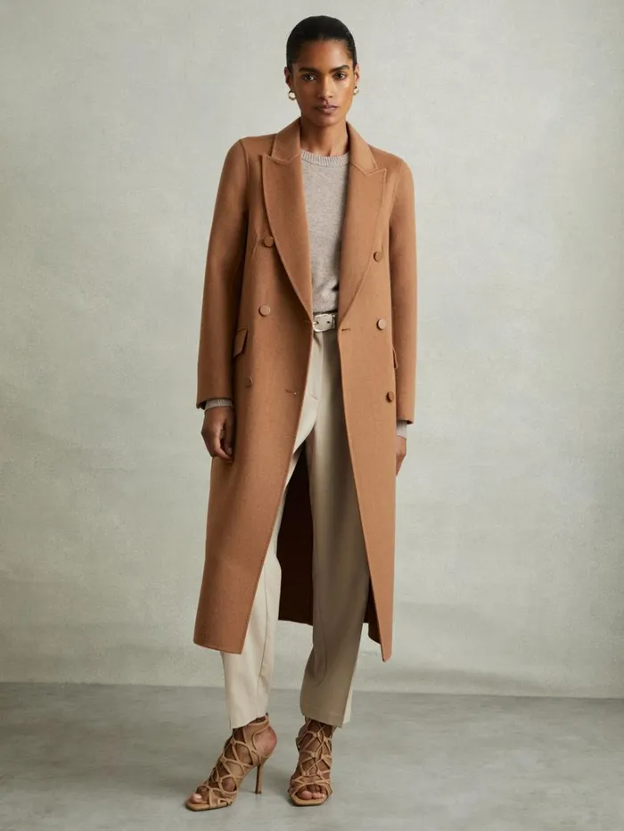 Reiss Coats and Jackets Women Wool Blend Double Breasted Blindseam Trench Coat In Toffee