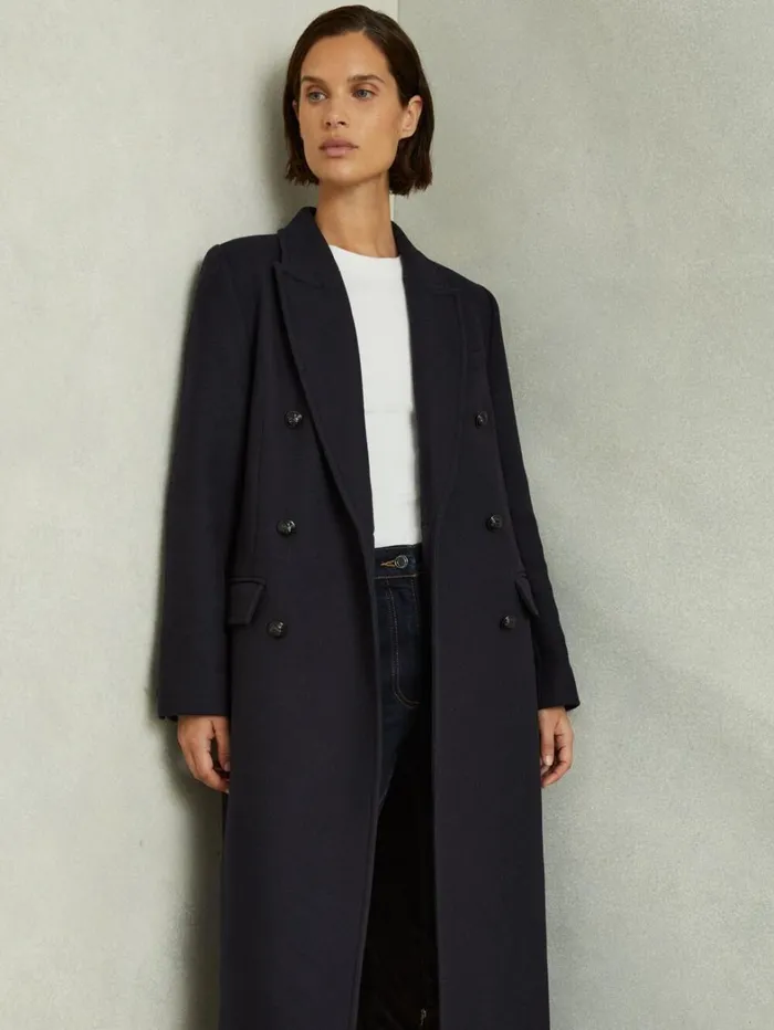 Reiss Coats and Jackets Women Woolblend Twill DoubleBreasted Coat In Navy
