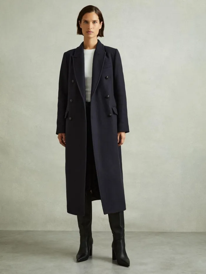 Reiss Coats and Jackets Women Woolblend Twill DoubleBreasted Coat In Navy Reiss Coats and Jackets Women Woolblend Twill DoubleBreasted Coat In Navy