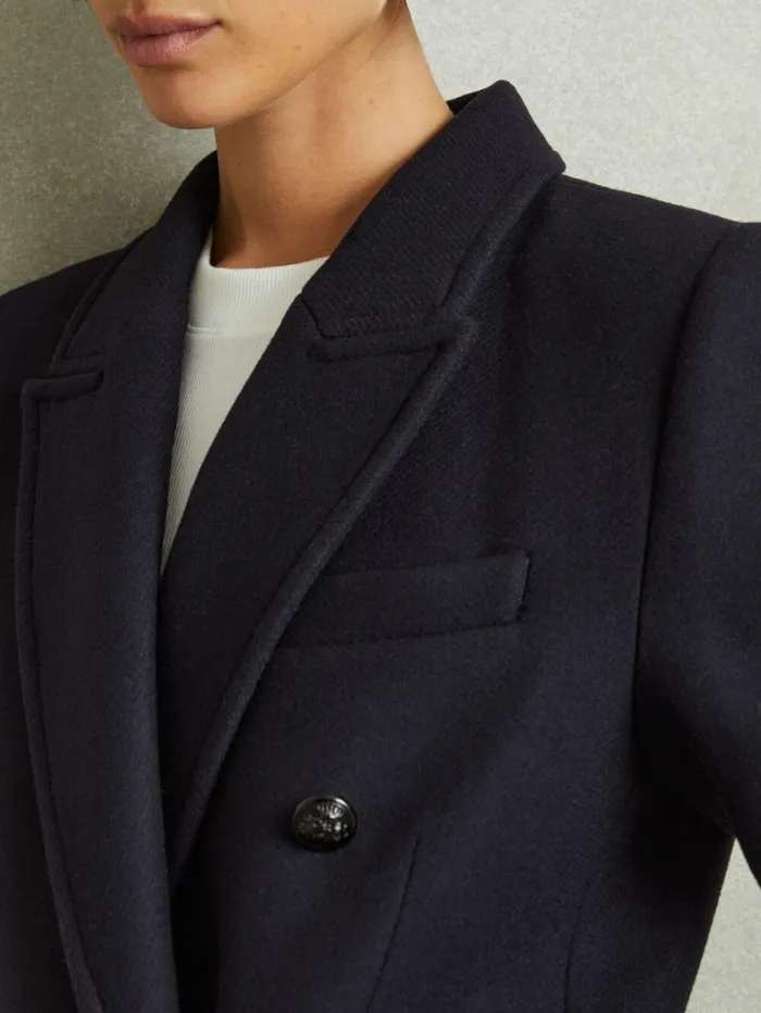 Reiss Coats and Jackets Women Woolblend Twill DoubleBreasted Coat In Navy Reiss Coats and Jackets Women Woolblend Twill DoubleBreasted Coat In Navy