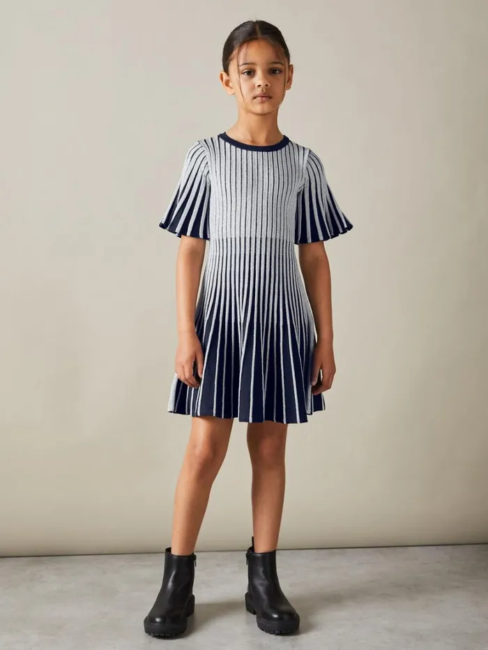 Reiss Dresses Children 1314 Yrs Metallic Contrast Ribbed Dress In Silver Reiss Dresses Children 1314 Yrs Metallic Contrast Ribbed Dress In Silver
