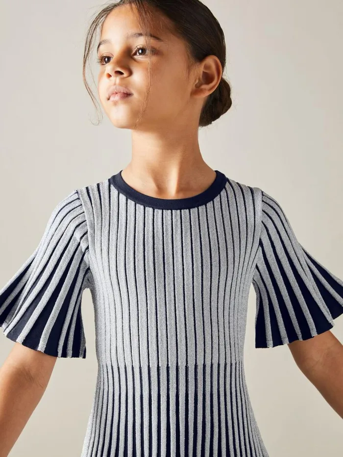 Reiss Dresses Children 1314 Yrs Metallic Contrast Ribbed Dress In Silver Reiss Dresses Children 1314 Yrs Metallic Contrast Ribbed Dress In Silver