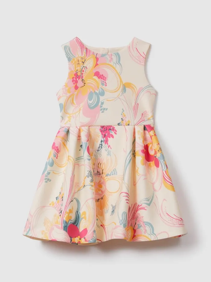 Reiss Dresses Children 1314 Yrs Pleated Scuba Dress In Pink Print