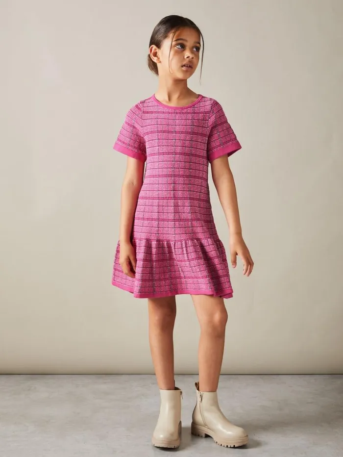 Reiss Dresses Children 49 Yrs Cotton Blend Checked Smocked Dress In Pink