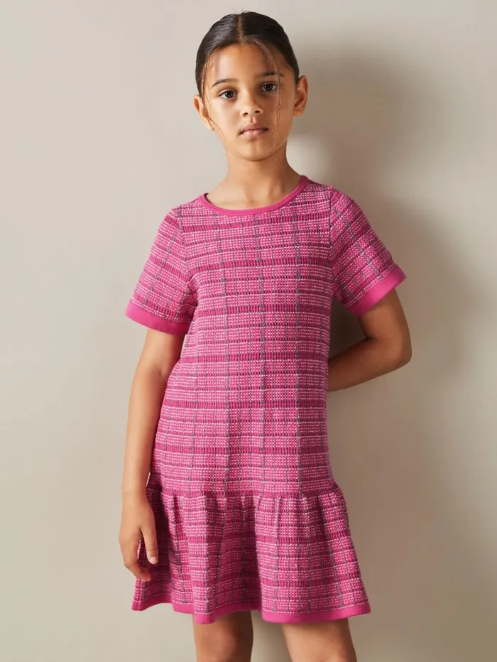 Reiss Dresses Children 49 Yrs Cotton Blend Checked Smocked Dress In Pink Reiss Dresses Children 49 Yrs Cotton Blend Checked Smocked Dress In Pink