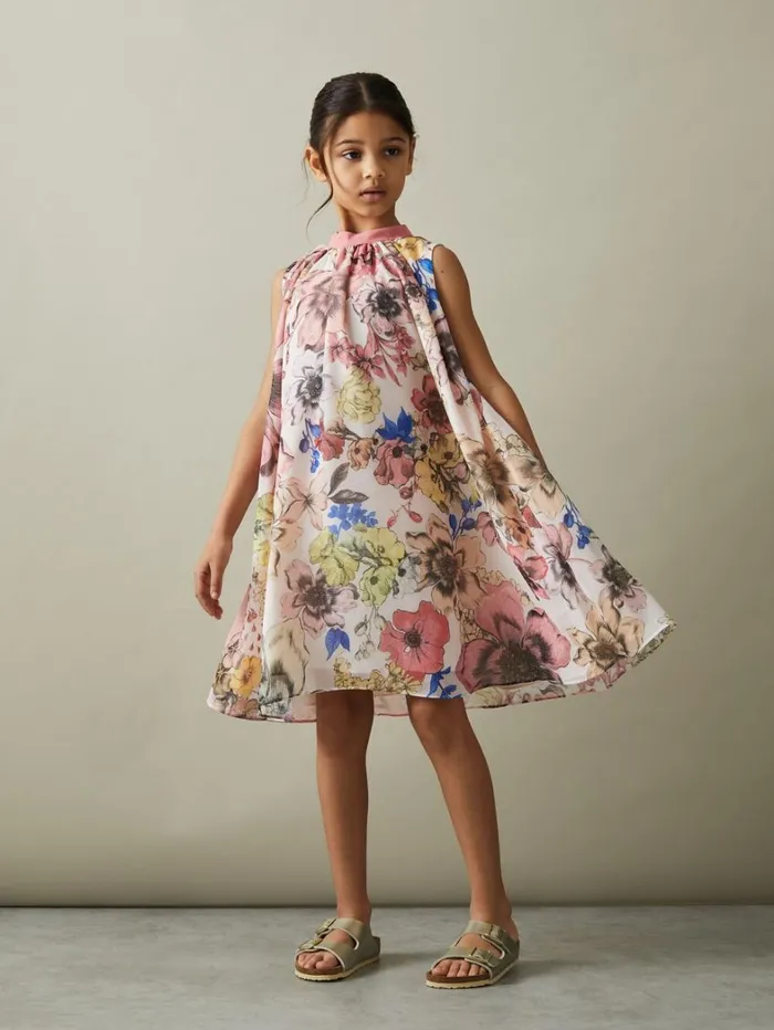 Reiss Dresses Children 49 Yrs Floral Print Halter Neck Dress In Pink Print