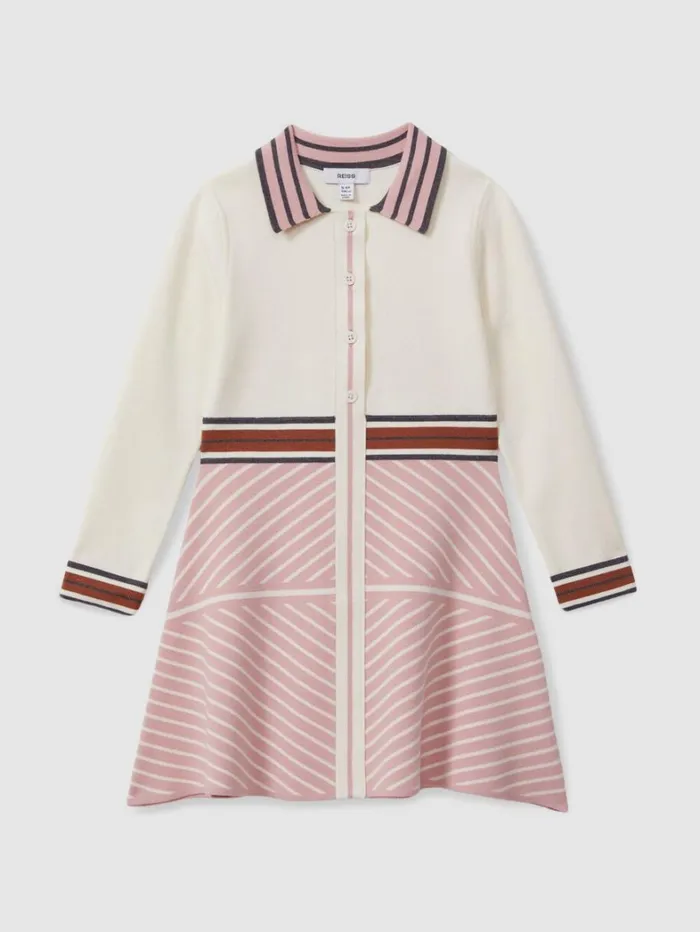 Reiss Dresses Children 49 Yrs Knitted Striped Collar Dress In Pink Reiss Dresses Children 49 Yrs Knitted Striped Collar Dress In Pink