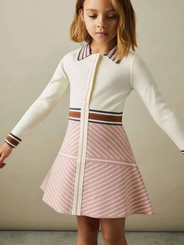 Reiss Dresses Children 49 Yrs Knitted Striped Collar Dress In Pink Reiss Dresses Children 49 Yrs Knitted Striped Collar Dress In Pink