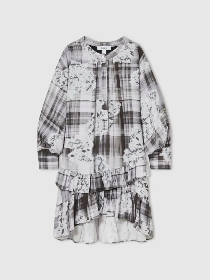 Reiss Dresses Children FloralCheck TieredFrill Dress In Grey