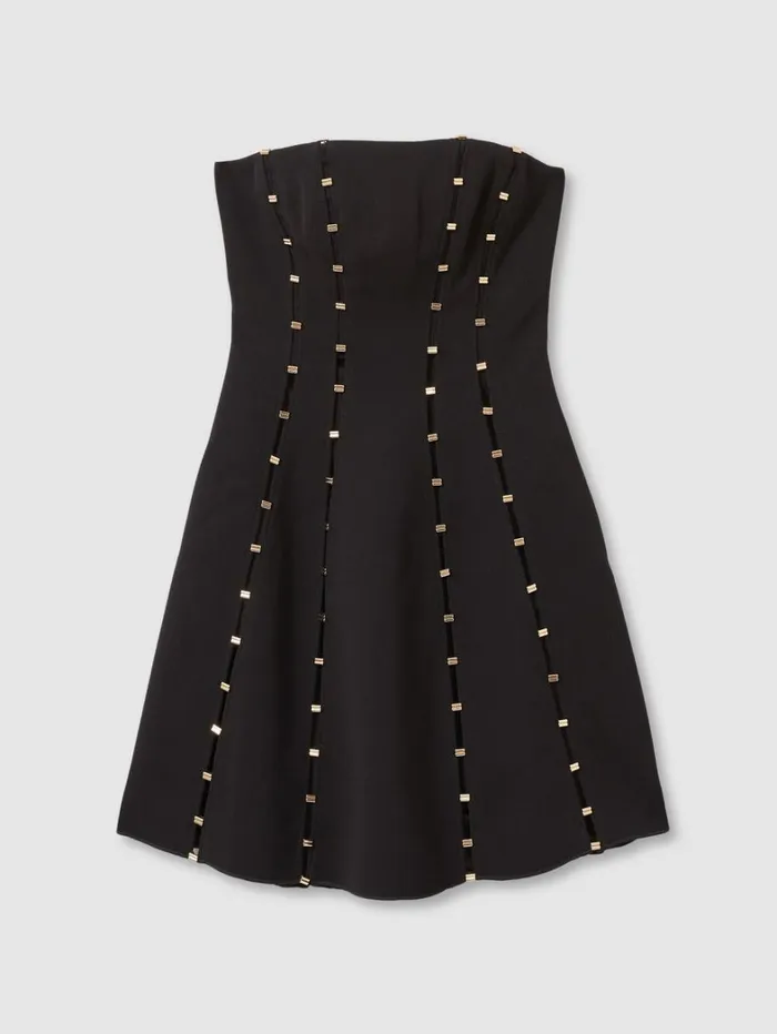 Reiss Dresses Women Acler Strapless Crepe BarSeam Black Mini Dress In Black Reiss Dresses Women Acler Strapless Crepe BarSeam Black Mini Dress In Black