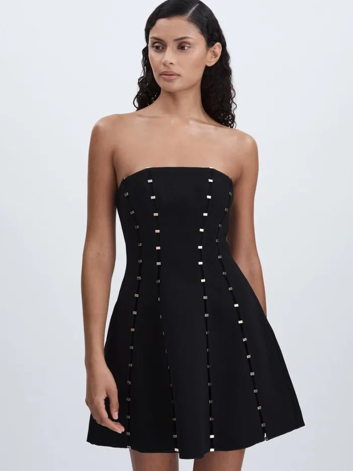 Reiss Dresses Women Acler Strapless Crepe BarSeam Black Mini Dress In Black Reiss Dresses Women Acler Strapless Crepe BarSeam Black Mini Dress In Black