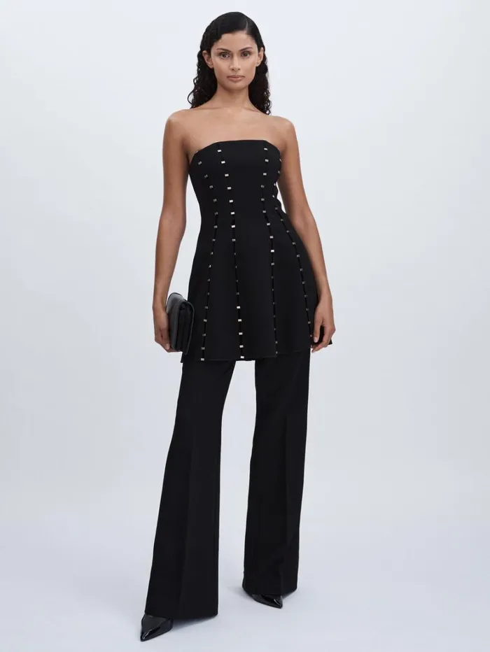 Reiss Dresses Women Acler Strapless Crepe BarSeam Black Mini Dress In Black Reiss Dresses Women Acler Strapless Crepe BarSeam Black Mini Dress In Black