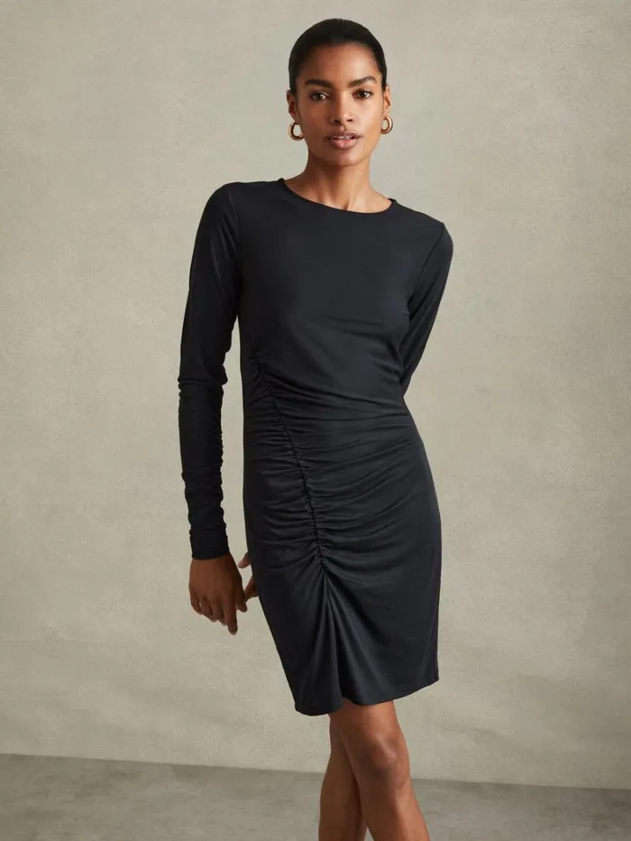 Reiss Dresses Women Allie Charcoal Ruched Jersey Mini Dress