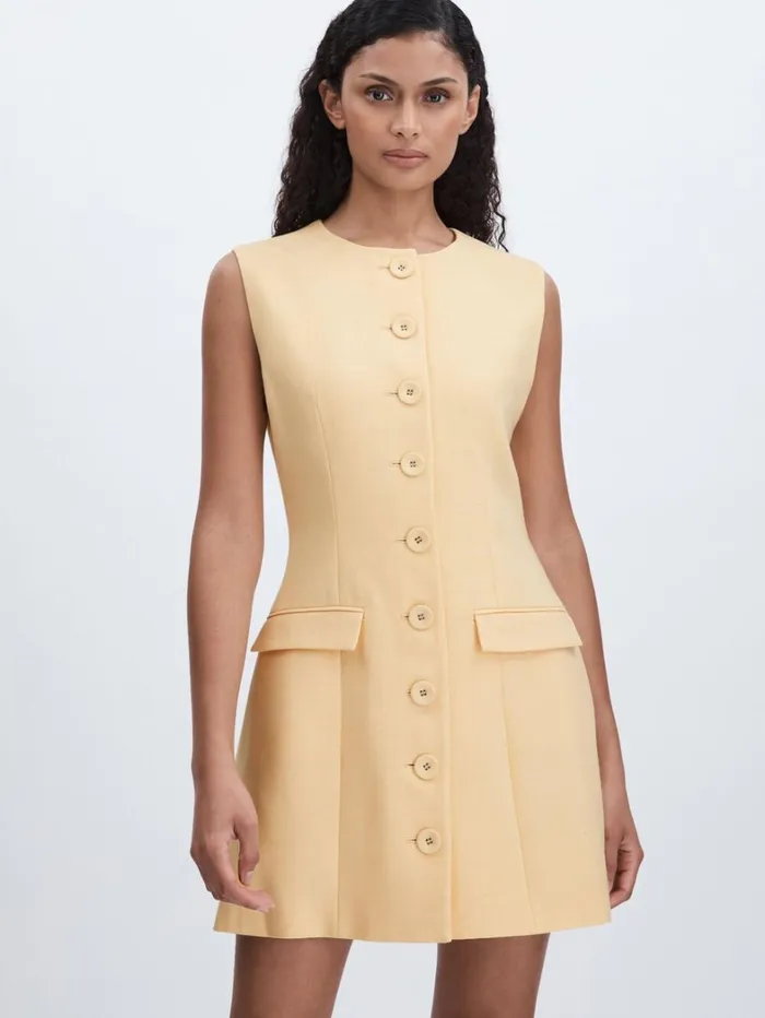 Reiss Dresses Women Anna Quan Button Through Mini Dress With Wool In Buttercup