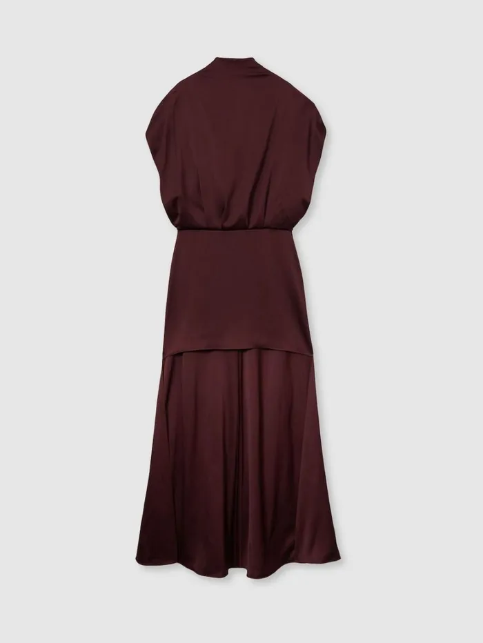 Reiss Dresses Women Atelier Satin SteppedHem Dress In Burgundy Reiss Dresses Women Atelier Satin SteppedHem Dress In Burgundy