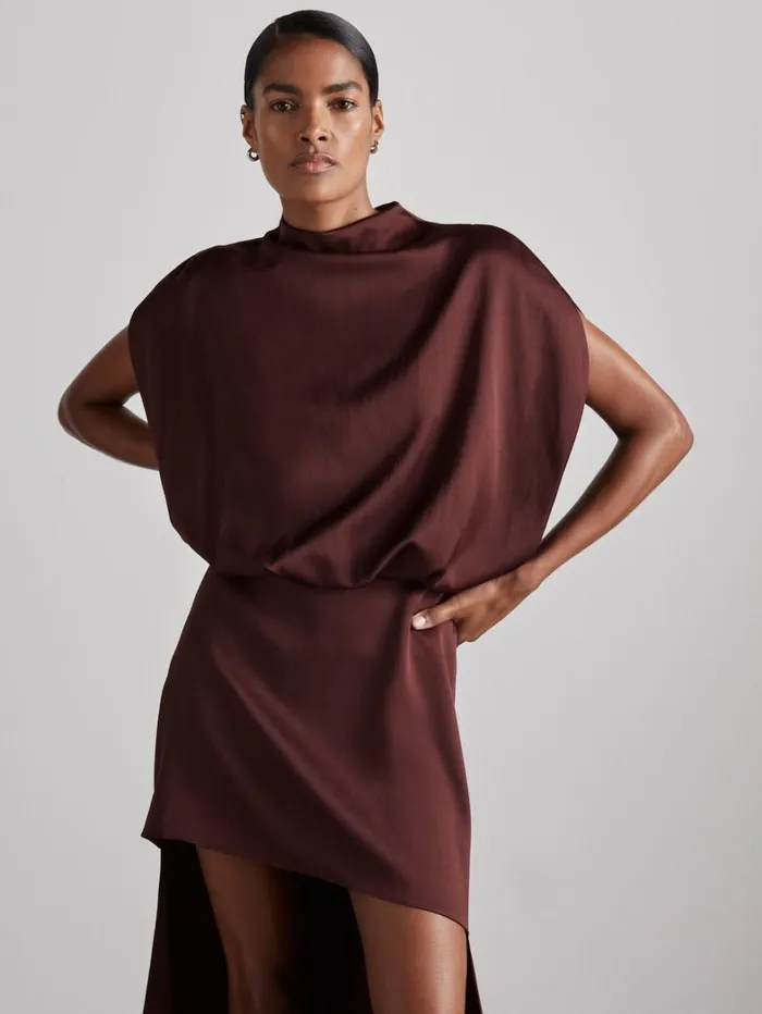 Reiss Dresses Women Atelier Satin SteppedHem Dress In Burgundy Reiss Dresses Women Atelier Satin SteppedHem Dress In Burgundy