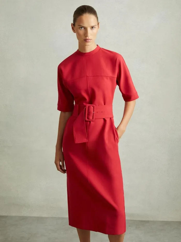 Reiss Dresses Women Belted Midi Dress In Red