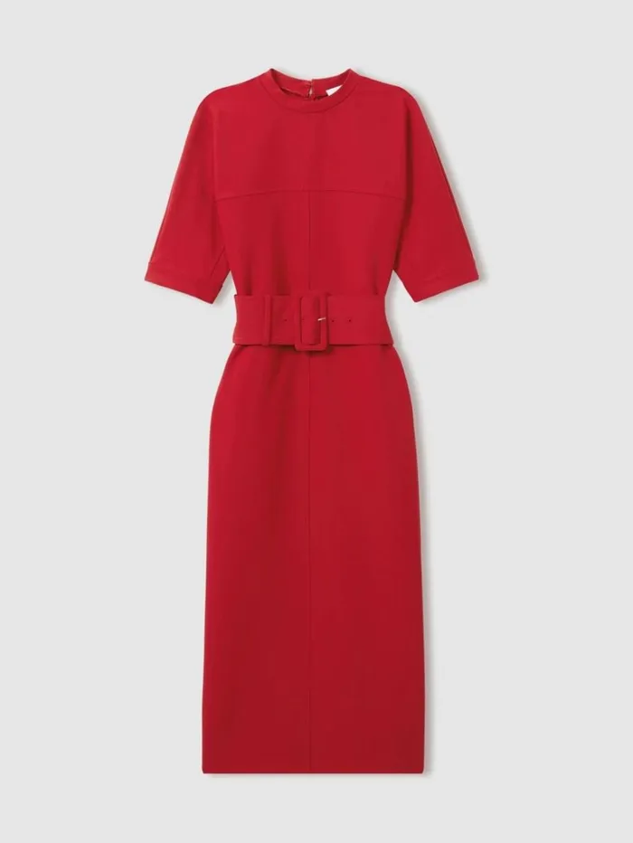 Reiss Dresses Women Belted Midi Dress In Red Reiss Dresses Women Belted Midi Dress In Red
